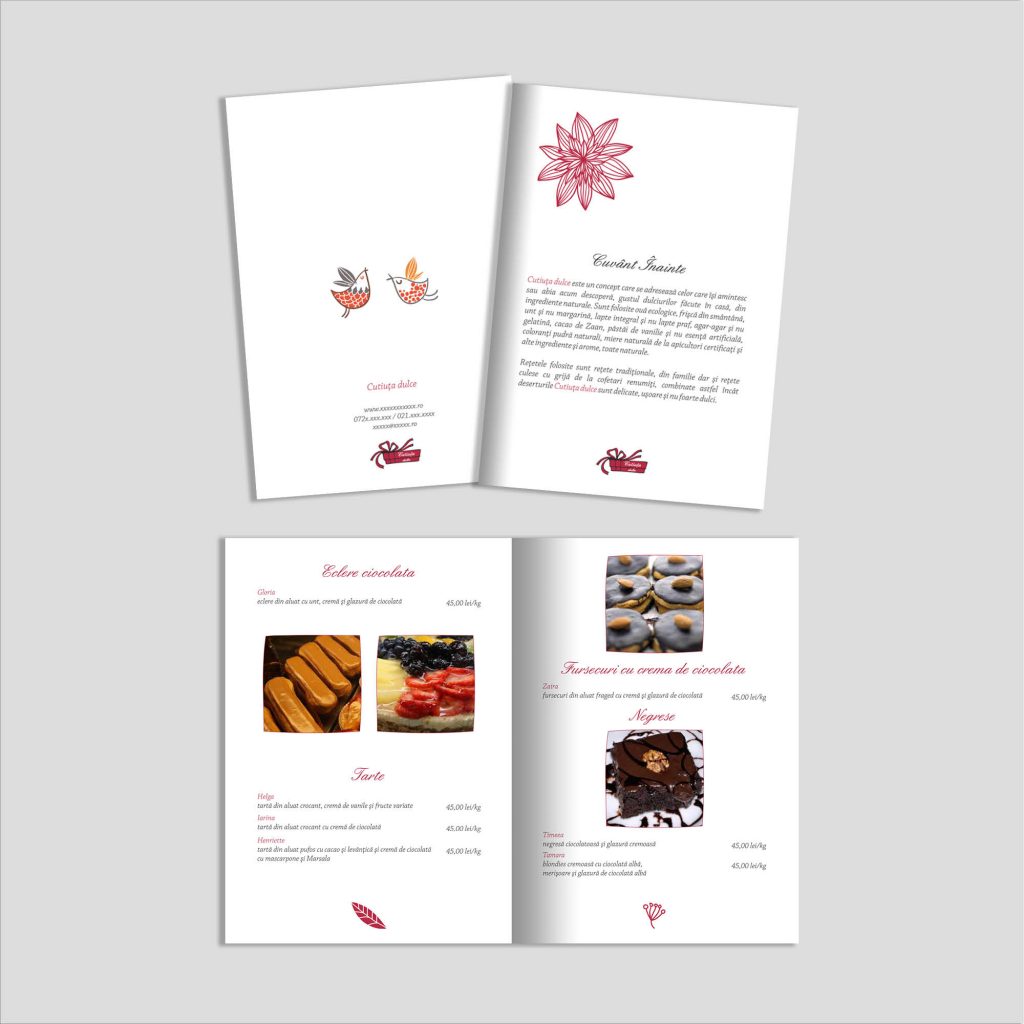 Graphic design broșură produse cofetărie